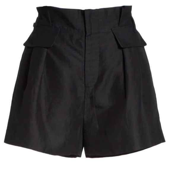 FRAME Paperback Shorts pleated high rise black linen blend women’s size 12 - Picture 7 of 7